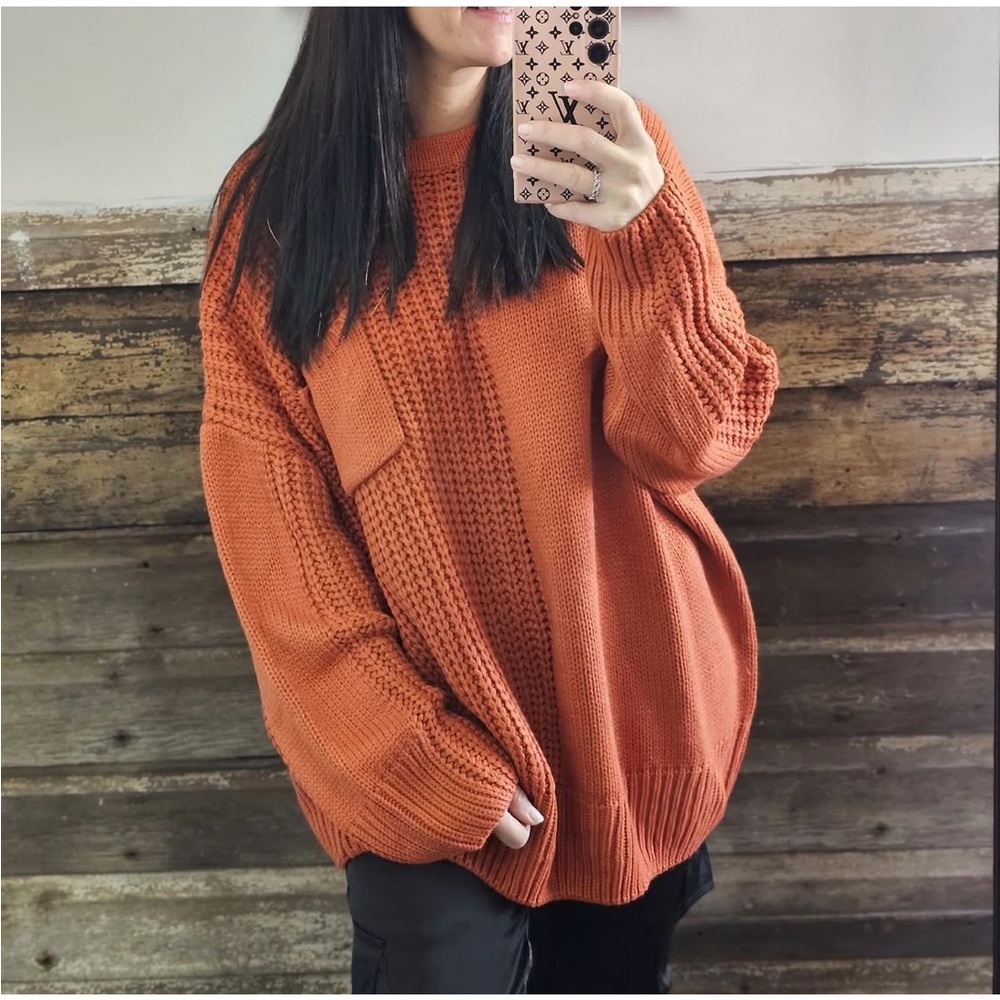 🟠NWT CALISTA/FINAL TOUCH Oversized Cozy Sweater in Orange SMALL